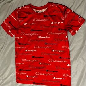 💜Champion Red Short Sleeve Tee with Logo Pattern